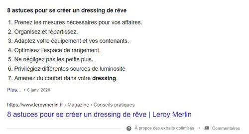 Featured snippet article dressing Leroy Merlin