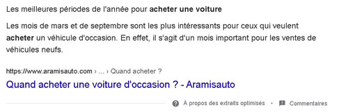 Featured snippet avec texte simple