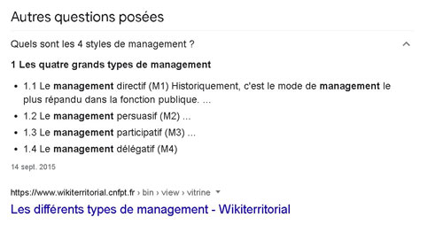 Le format des featured snippet apparaît dans les "Autres Questions Posées"