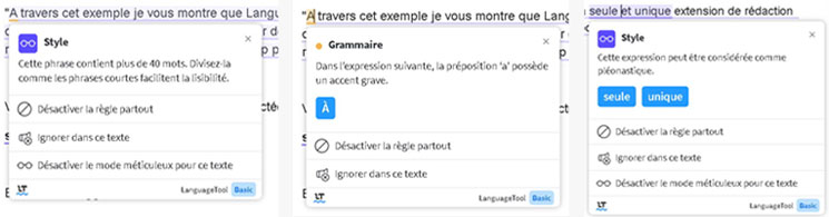 Language Tool : Exemples de correction