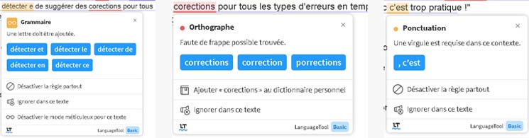 Language Tool : exemple de corrections
