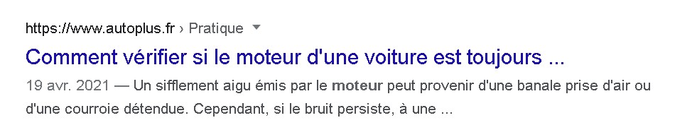 Résultat d'une recherche google où le H1 est affiché