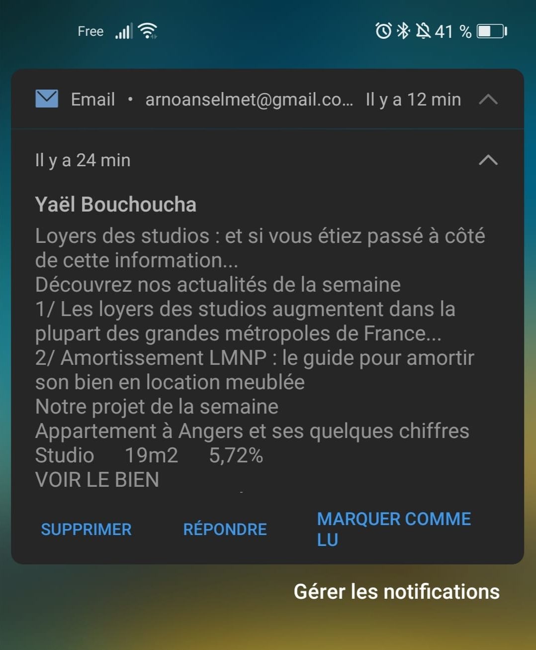 exemple d'un push notification de mail sur mobile