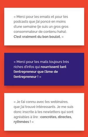 extraits de témoignages de lecteurs d'une newsletter satisfaits