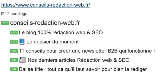 Extension Web Developer : affichage des titres Hn d'une page