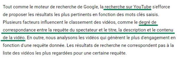 description du fonctionnement du moteur de recherche Youtube