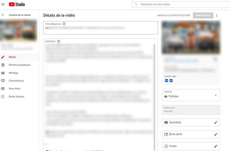 Tout comprendre à l'algorithme Youtube en 2022 6 screenshot du back-office d'une vidéo sur Youtube Studio