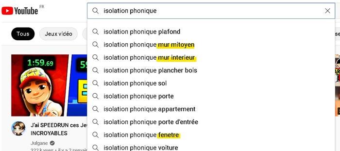 Checklist optimisation vidéos : recherche de mots clés via l'autocomplétion de Youtube