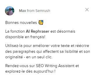 SEO Writing Assistant de SEMRUSH : l'outil de reformulation est disponible en français
