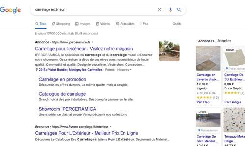 Résultats d'une recherche Google en 2022