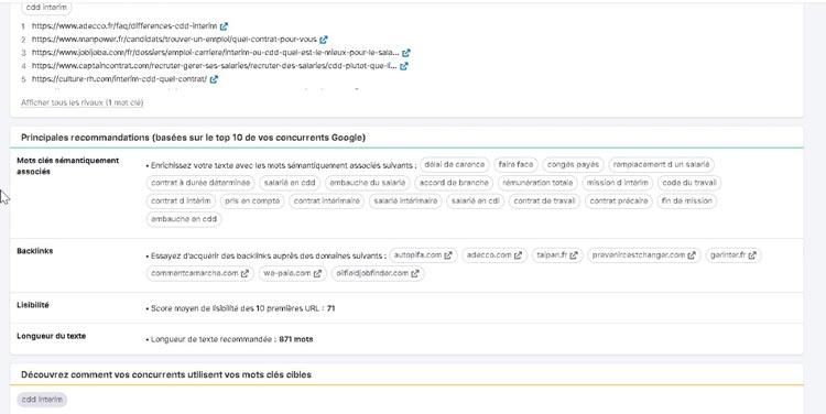 Vidéo SEMRUSH : la fonctionnalité SEO Content Template