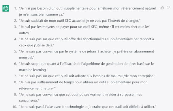 output objections de la cible - email marketing par chatgpt