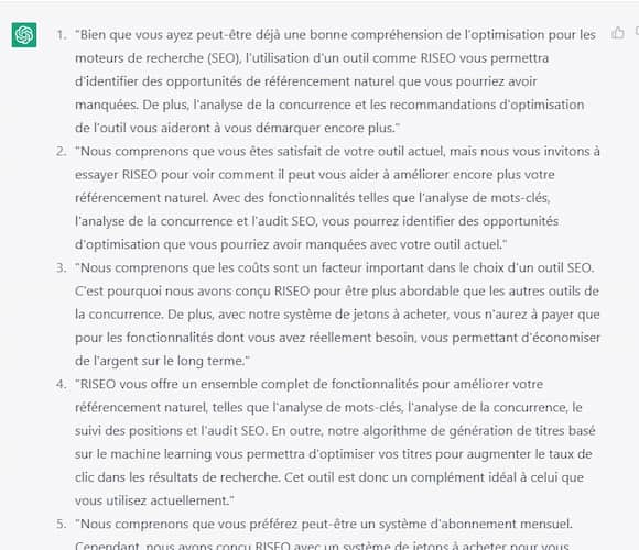 output réponses aux objections de la cible - email marketing par chatgpt