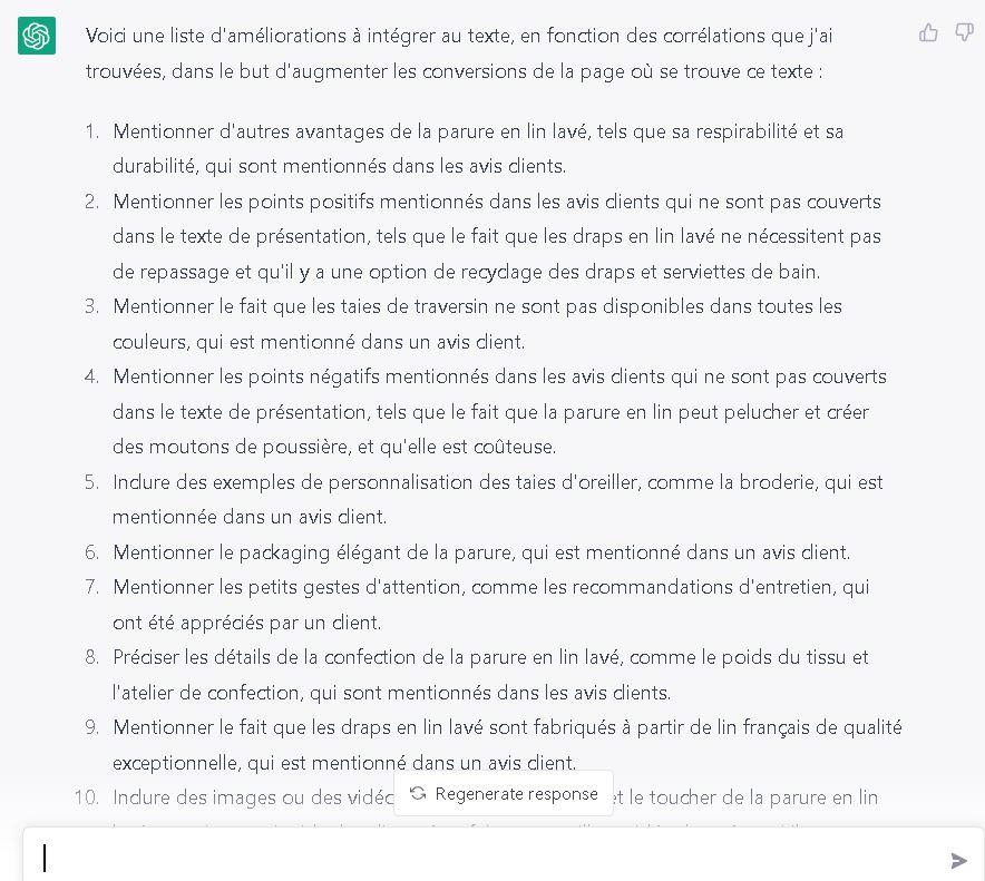 suggestions d'améliorations par chatgpt