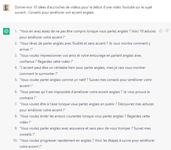 rédiger accroches de vidéos avec chatgpt