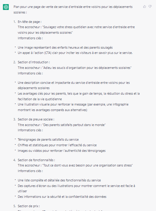 output plan page de vente chatgpt