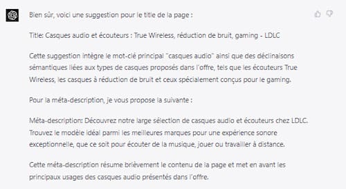 Optimisation de balises title et meta-description avec GPT 4