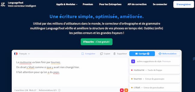 Interface de Language Tool : un des correcteurs d'orthographe fiables les plus appréciés