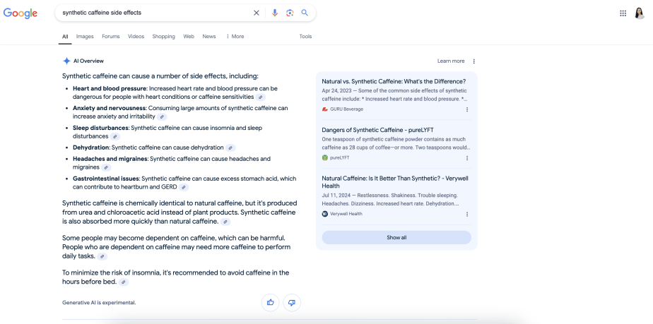 AI Overviews : Google privilégie les réponses longues et de niche 1 exemple d'AI Overviews