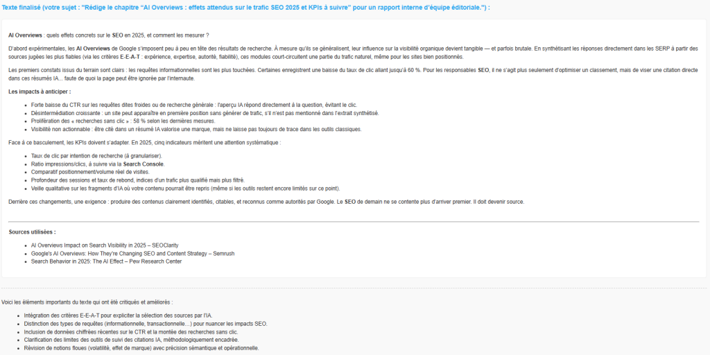 Texte produit par Alcedo - rédaction d'un rapport interne SEO / IA