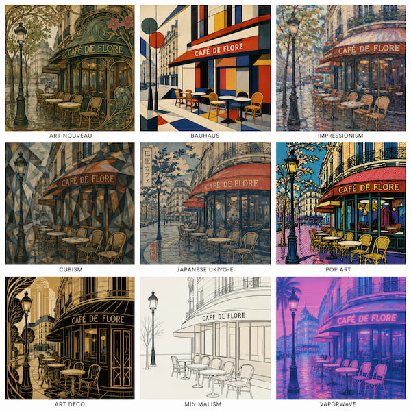 32 tendances & idées de visuels à créer avec ChatGPT Images 2.0 16 Le même sujet décliné dans plusieurs styles artistiques