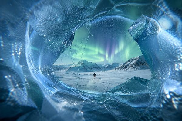 32 tendances & idées de visuels à créer avec ChatGPT Images 2.0 31 Une scène vue à travers un bloc de glace