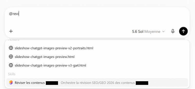 Skills ChatGPT : comment transformer votre savoir-faire en compétence réutilisable 3 Appel d'une Skill dans Work de ChatGPT