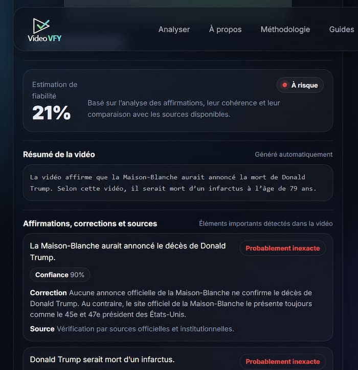 Test score fiabilité vidéo