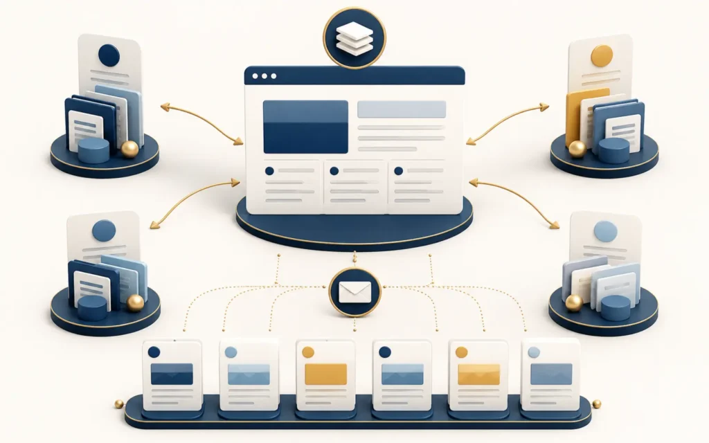 Comment rendre une newsletter visible sur Google et dans les IA ? 2 Architecture reliant les éditions d’une newsletter à des contenus piliers