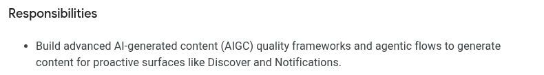 Google veut transformer Discover avec l’IA, un canal clé pour les médias 1 Extrait d’une offre Google Careers mentionnant la génération de contenus IA pour Discover et les notifications.
